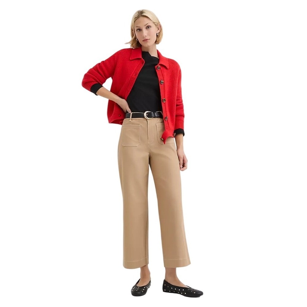 LOFT Women's Khaki Tan Wide Leg Crop Chino Pants Size 14 Cotton Blend Casual